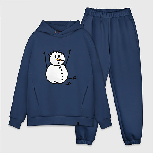 Мужской костюм оверсайз Снеговик в дудл-стиле / Тёмно-синий – фото 1