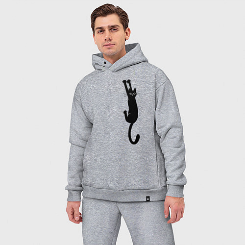 Мужской костюм оверсайз Черная кошка висит / Меланж – фото 3