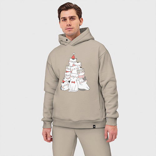 Мужской костюм оверсайз НОВОГОДНЯЯ ЕЛКА ИЗ КОТОВ / Миндальный – фото 3