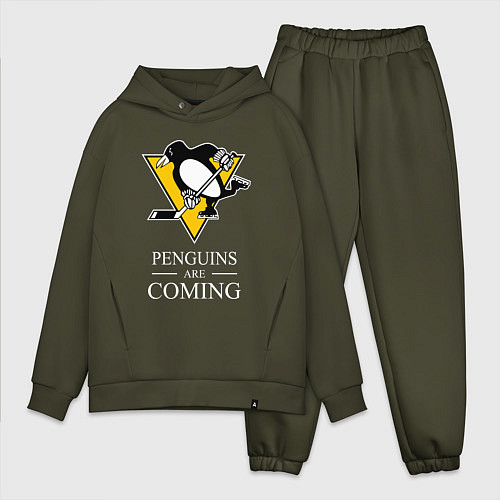 Мужской костюм оверсайз Penguins are coming, Pittsburgh Penguins, Питтсбур / Хаки – фото 1
