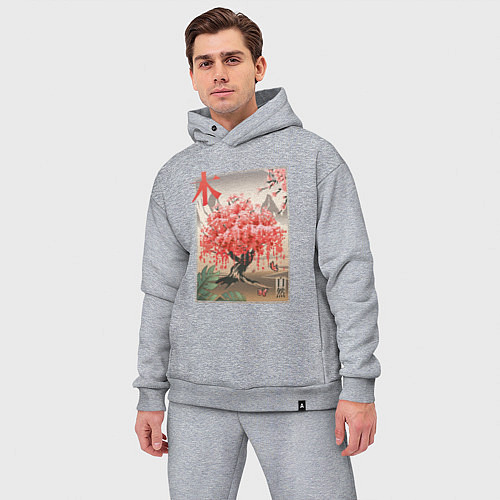 Мужской костюм оверсайз Цветущая Сакура Япония / Меланж – фото 3