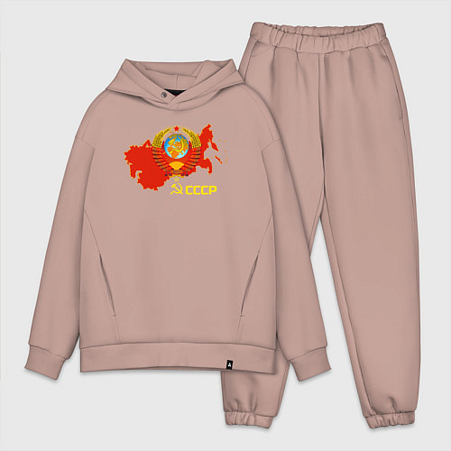 Мужской костюм оверсайз Герб Карта СССР / Пыльно-розовый – фото 1