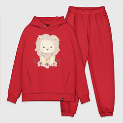 Мужской костюм оверсайз Милый Львёнок С Цветами, цвет: красный