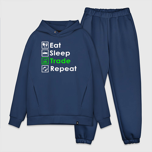 Мужской костюм оверсайз Есть Спать Трейдинг Повторить / Тёмно-синий – фото 1