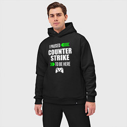 Мужской костюм оверсайз I Paused Counter Strike To Be Here с зелеными стре, цвет: черный — фото 2