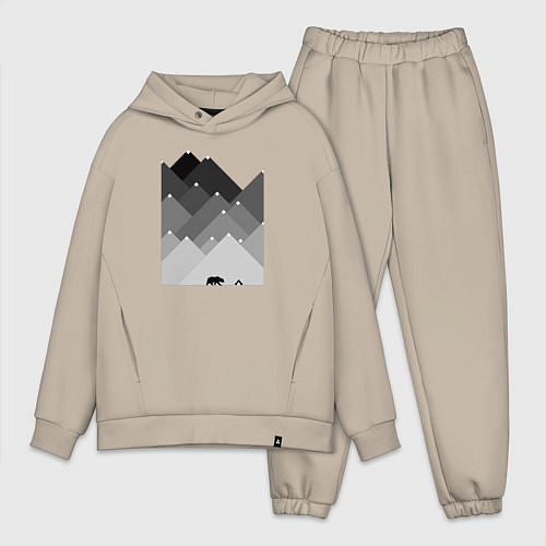 Мужской костюм оверсайз Медведь и треугольные горы / Миндальный – фото 1