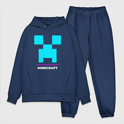 Мужской костюм оверсайз Символ Minecraft в неоновых цветах, цвет: тёмно-синий