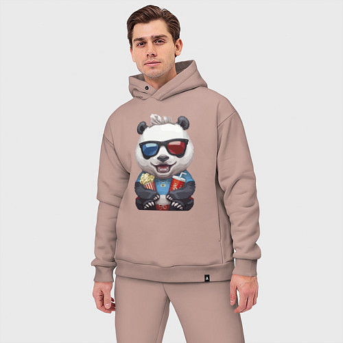 Мужской костюм оверсайз Прикольный панда с попкорном и колой / Пыльно-розовый – фото 3