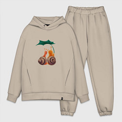 Мужской костюм оверсайз Пара улиток под листом, цвет: миндальный