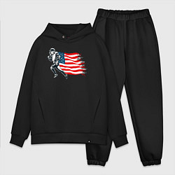Мужской костюм оверсайз Американский футбол с флагом США, цвет: черный