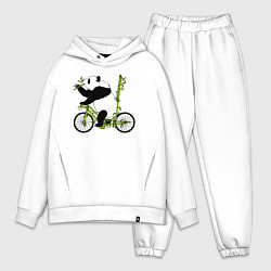 Мужской костюм оверсайз Панда на велосипеде с бамбуком, цвет: белый