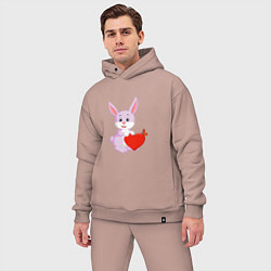 Мужской костюм оверсайз Кролик с сердцем, цвет: пыльно-розовый — фото 2