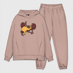 Мужской костюм оверсайз Мопс - крутой пауэрлифтер!, цвет: пыльно-розовый