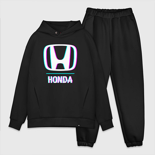 Мужской костюм оверсайз Значок Honda в стиле glitch / Черный – фото 1