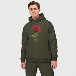 Мужской костюм оверсайз Красивая красная роза, цвет: хаки — фото 2