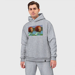 Мужской костюм оверсайз Мем с обезьяной, цвет: меланж — фото 2