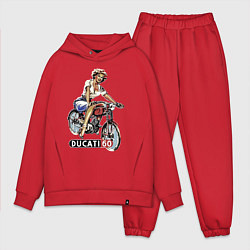 Мужской костюм оверсайз Красивая девушка на мотоцикле Ducati - retro, цвет: красный