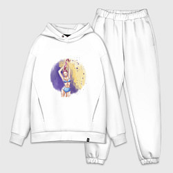 Мужской костюм оверсайз Девушка на фоне акварельного круга, цвет: белый