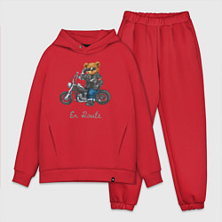 Мужской костюм оверсайз Крутой мотоциклист медведь, цвет: красный