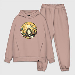Мужской костюм оверсайз Медитирующий котик, цвет: пыльно-розовый