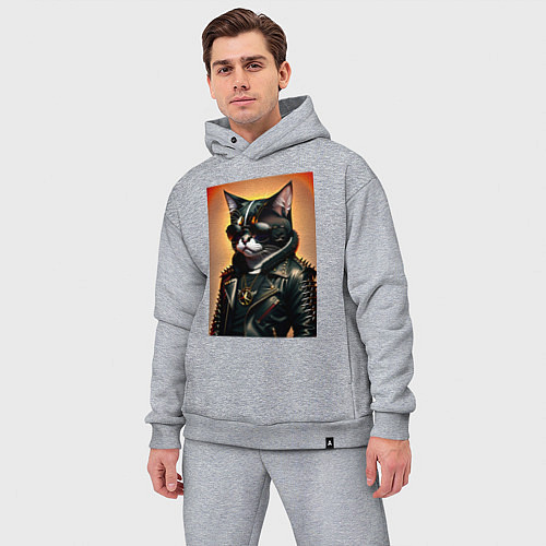 Мужской костюм оверсайз Кот рокер / Меланж – фото 3