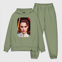 Мужской костюм оверсайз Нейродевушка - кареглазая брюнетка, цвет: авокадо