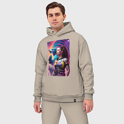 Мужской костюм оверсайз Cyberpunk - fantasy - neural network, цвет: миндальный — фото 2