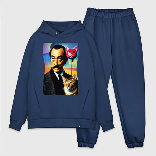 Мужской костюм оверсайз Salvador Dali and cat / Тёмно-синий – фото 1