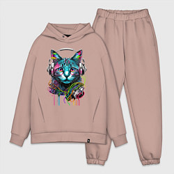 Мужской костюм оверсайз Кот меломан, цвет: пыльно-розовый