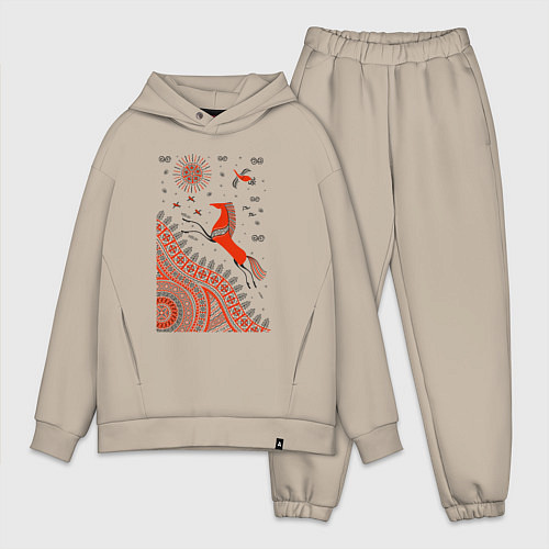 Мужской костюм оверсайз Мезенский конь / Миндальный – фото 1