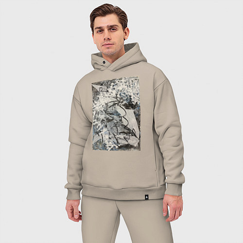 Мужской костюм оверсайз Абстракция небо / Миндальный – фото 3