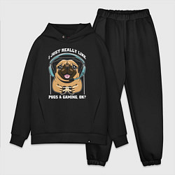 Мужской костюм оверсайз I just really like pugs gaming ok, цвет: черный