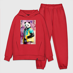 Мужской костюм оверсайз Панда в модной куртке - акварель, цвет: красный