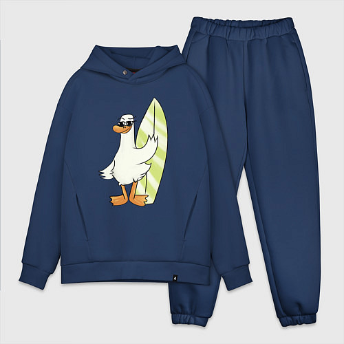 Мужской костюм оверсайз Гусь серфингист в очках / Тёмно-синий – фото 1