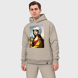 Мужской костюм оверсайз Мона Лиза в шлеме - нейросеть, цвет: миндальный — фото 2