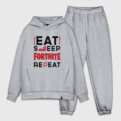 Мужской костюм оверсайз Надпись: eat sleep Fortnite repeat / Меланж – фото 1