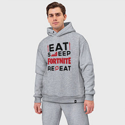 Мужской костюм оверсайз Надпись: eat sleep Fortnite repeat, цвет: меланж — фото 2