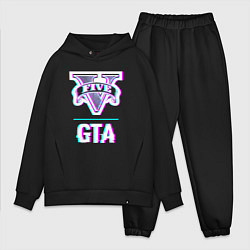 Мужской костюм оверсайз GTA в стиле glitch и баги графики, цвет: черный