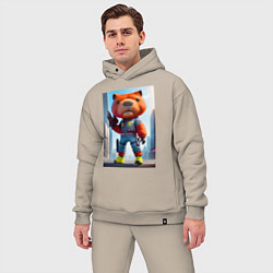 Мужской костюм оверсайз Крутой кроха капибара - киберпанк - нейросеть, цвет: миндальный — фото 2