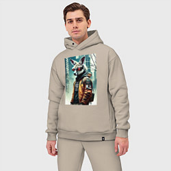 Мужской костюм оверсайз Кенгуру в Нью-Йорке - киберпанк - нейросеть, цвет: миндальный — фото 2