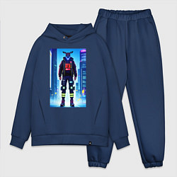 Мужской костюм оверсайз Неоновый чувак-кенгуру - нейросеть, цвет: тёмно-синий