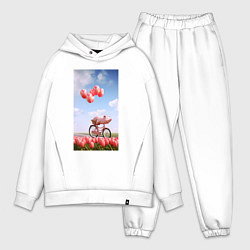 Мужской костюм оверсайз Поросенок на велосипеде, цвет: белый