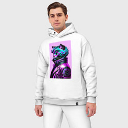 Мужской костюм оверсайз Прикольный фиолетовый котейка - нейросеть, цвет: белый — фото 2