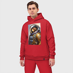 Мужской костюм оверсайз Медведь космонавт - нейросеть, цвет: красный — фото 2