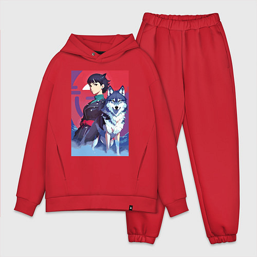 Мужской костюм оверсайз Девочка со своим другом волком - аниме / Красный – фото 1