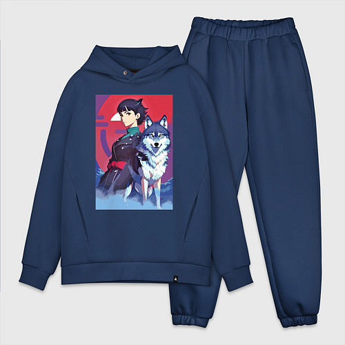 Мужской костюм оверсайз Девочка со своим другом волком - аниме / Тёмно-синий – фото 1