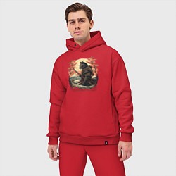 Мужской костюм оверсайз Японский самурайский кот, цвет: красный — фото 2