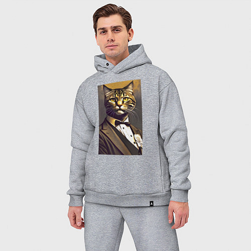 Мужской костюм оверсайз Крутой котяра - джентльмен - нейросеть / Меланж – фото 3