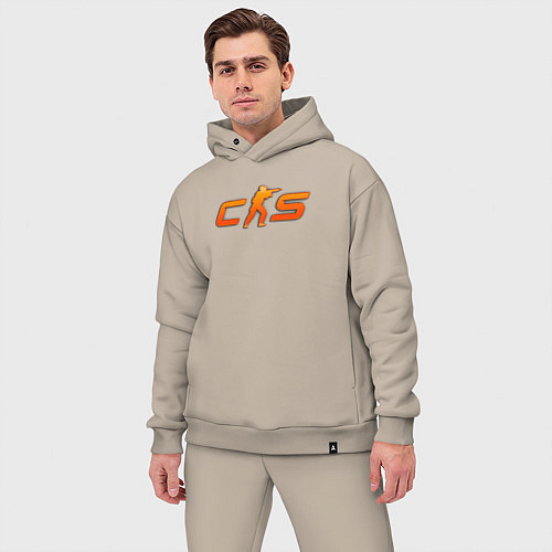 Мужской костюм оверсайз CS 2 orange logo / Миндальный – фото 3