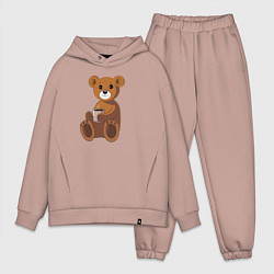 Мужской костюм оверсайз Мишка с кружкой какао, цвет: пыльно-розовый